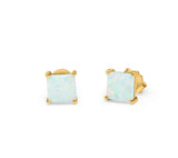 Solitaire Princess Cut Stud Earrings Lab Created White Opal 925 Sterling Silver