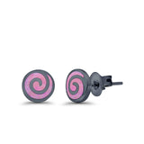 Round Spiral Swirl Stud Earrings Lab Created Opal 925 Sterling Silver