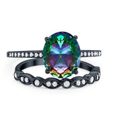 Two Piece Oval Wedding Simulated CZ Bridal Set Ring Band 925 Sterling Silver