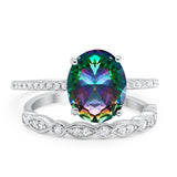 Two Piece Oval Wedding Simulated CZ Bridal Set Ring Band 925 Sterling Silver