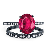 Two Piece Oval Wedding Simulated CZ Bridal Set Ring Band 925 Sterling Silver