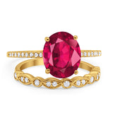 Two Piece Oval Wedding Simulated CZ Bridal Set Ring Band 925 Sterling Silver