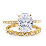 Two Piece Oval Wedding Simulated CZ Bridal Set Ring Band 925 Sterling Silver