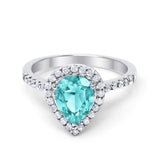 Halo Teardrop Bridal Filigree Ring Simulated Cubic Zirconia 925 Sterling Silver