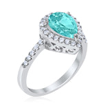 Halo Teardrop Bridal Filigree Ring Simulated Cubic Zirconia 925 Sterling Silver