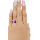 Two Piece Oval Wedding Simulated CZ Bridal Set Ring Band 925 Sterling Silver