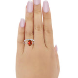 Two Piece Oval Wedding Simulated CZ Bridal Set Ring Band 925 Sterling Silver
