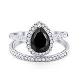 Teardrop Pear Bridal Set Wedding Engagement Ring Band 925 Sterling Silver Round Cubic Zirconia