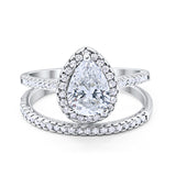 Teardrop Pear Bridal Set Wedding Engagement Ring Band 925 Sterling Silver Round Cubic Zirconia