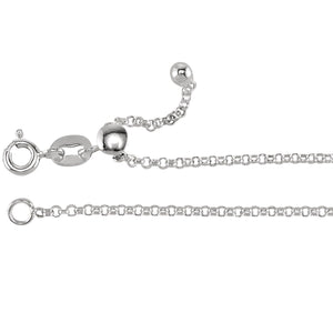 1.4MM Rhodium Tone Adjustable Rolo Chain .925 Solid Sterling Silver Sizes 22"
