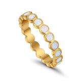 Full Eternity Engagement Band Ring Round Lab Created Opal 925 Sterling Silver