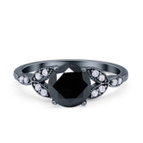 Art Deco Vintage Style Round Simulated Cubic Zirconia Wedding Engagement Ring 925 Sterling Silver