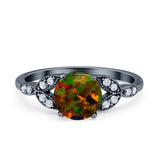 Art Deco Vintage Style Round Simulated Cubic Zirconia Wedding Engagement Ring 925 Sterling Silver