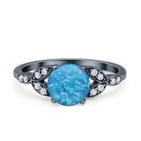 Art Deco Vintage Style Round Simulated Cubic Zirconia Wedding Engagement Ring 925 Sterling Silver