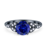 Art Deco Vintage Style Round Simulated Cubic Zirconia Wedding Engagement Ring 925 Sterling Silver