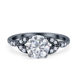 Art Deco Vintage Style Round Simulated Cubic Zirconia Wedding Engagement Ring 925 Sterling Silver