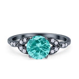 Art Deco Vintage Style Round Simulated Cubic Zirconia Wedding Engagement Ring 925 Sterling Silver