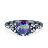 Art Deco Vintage Style Round Simulated Cubic Zirconia Wedding Engagement Ring 925 Sterling Silver