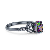 Art Deco Vintage Style Round Simulated Cubic Zirconia Wedding Engagement Ring 925 Sterling Silver