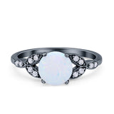 Art Deco Vintage Style Round Simulated Cubic Zirconia Wedding Engagement Ring 925 Sterling Silver