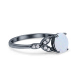 Art Deco Vintage Style Round Simulated Cubic Zirconia Wedding Engagement Ring 925 Sterling Silver