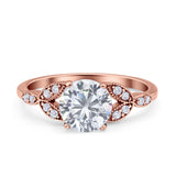 Art Deco Vintage Style Round Simulated Cubic Zirconia Wedding Engagement Ring 925 Sterling Silver