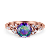 Art Deco Vintage Style Round Simulated Cubic Zirconia Wedding Engagement Ring 925 Sterling Silver