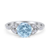 Art Deco Vintage Style Round Simulated Cubic Zirconia Wedding Engagement Ring 925 Sterling Silver