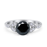 Art Deco Vintage Style Round Simulated Cubic Zirconia Wedding Engagement Ring 925 Sterling Silver