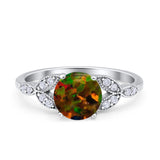 Art Deco Vintage Style Round Simulated Cubic Zirconia Wedding Engagement Ring 925 Sterling Silver