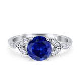 Art Deco Vintage Style Round Simulated Cubic Zirconia Wedding Engagement Ring 925 Sterling Silver