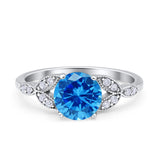 Art Deco Vintage Style Round Simulated Cubic Zirconia Wedding Engagement Ring 925 Sterling Silver