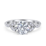 Art Deco Vintage Style Round Simulated Cubic Zirconia Wedding Engagement Ring 925 Sterling Silver
