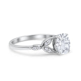 Art Deco Vintage Style Round Simulated Cubic Zirconia Wedding Engagement Ring 925 Sterling Silver