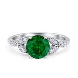 Art Deco Vintage Style Round Simulated Cubic Zirconia Wedding Engagement Ring 925 Sterling Silver