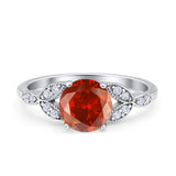 Art Deco Vintage Style Round Simulated Cubic Zirconia Wedding Engagement Ring 925 Sterling Silver