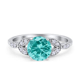 Art Deco Vintage Style Round Simulated Cubic Zirconia Wedding Engagement Ring 925 Sterling Silver