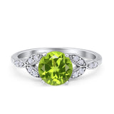 Art Deco Vintage Style Round Simulated Cubic Zirconia Wedding Engagement Ring 925 Sterling Silver