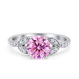 Art Deco Vintage Style Round Simulated Cubic Zirconia Wedding Engagement Ring 925 Sterling Silver