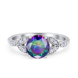 Art Deco Vintage Style Round Simulated Cubic Zirconia Wedding Engagement Ring 925 Sterling Silver