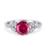 Art Deco Vintage Style Round Simulated Cubic Zirconia Wedding Engagement Ring 925 Sterling Silver