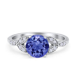 Art Deco Vintage Style Round Simulated Cubic Zirconia Wedding Engagement Ring 925 Sterling Silver