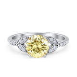 Art Deco Vintage Style Round Simulated Cubic Zirconia Wedding Engagement Ring 925 Sterling Silver