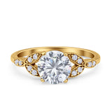 Art Deco Vintage Style Round Simulated Cubic Zirconia Wedding Engagement Ring 925 Sterling Silver