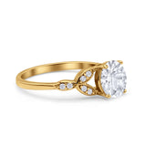 Art Deco Vintage Style Round Simulated Cubic Zirconia Wedding Engagement Ring 925 Sterling Silver