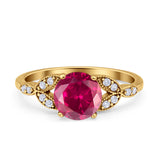 Art Deco Vintage Style Round Simulated Cubic Zirconia Wedding Engagement Ring 925 Sterling Silver