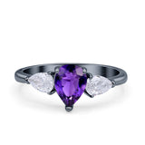 Three Stone Teardrop Pear Art Deco Wedding Engagement Ring 925 Sterling Silver