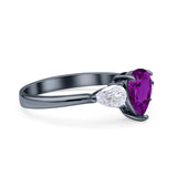 Three Stone Teardrop Pear Art Deco Wedding Engagement Ring 925 Sterling Silver