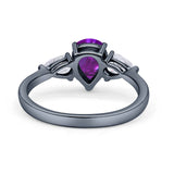 Three Stone Teardrop Pear Art Deco Wedding Engagement Ring 925 Sterling Silver