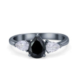 Three Stone Teardrop Pear Art Deco Wedding Engagement Ring 925 Sterling Silver